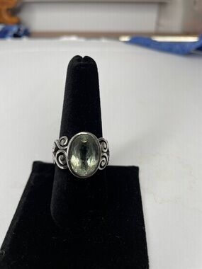 Sterling Silver Brighton Green Gemstone Scroll Ring Size 8.5